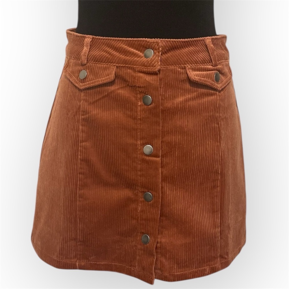 Lovely Tree Corduroy Button-Front Skirt in Rust
